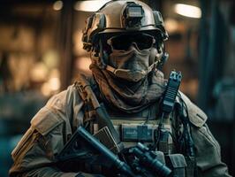 24531828-uni-etats-armee-special-les-forces-soldat-dans-uniforme-et-casque-avec-agression-fusil-etabli-avec-generatif-ai-la-technologie-photo